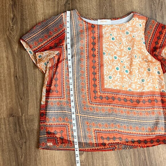 Renee C. Orange Patterned Layered Top Sz M - Picture 4 of 10